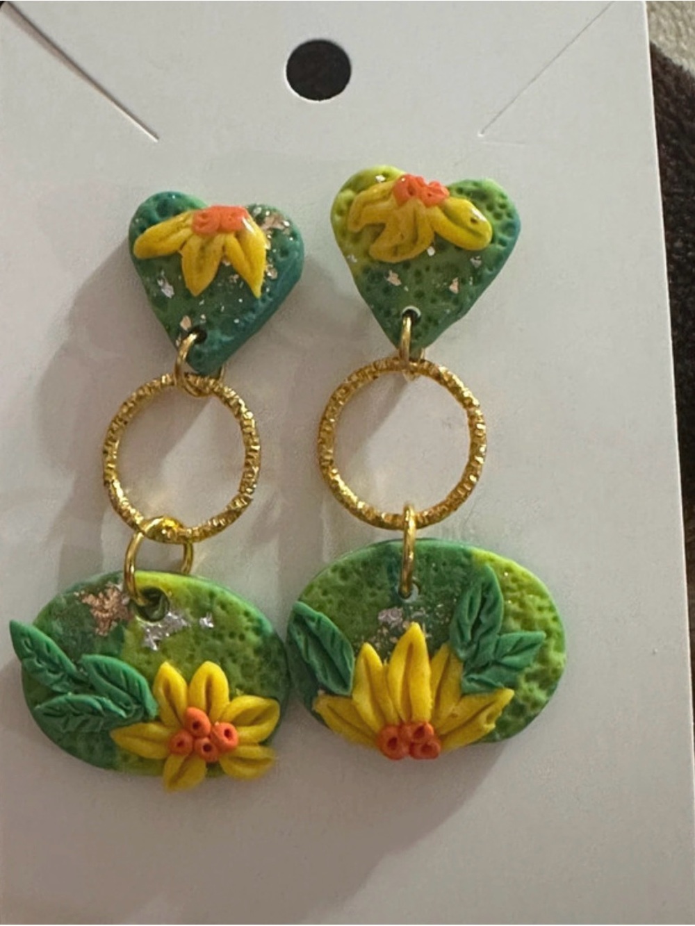 Handmade Green & Yellow Floral Drop Earrings - Women Jewelry